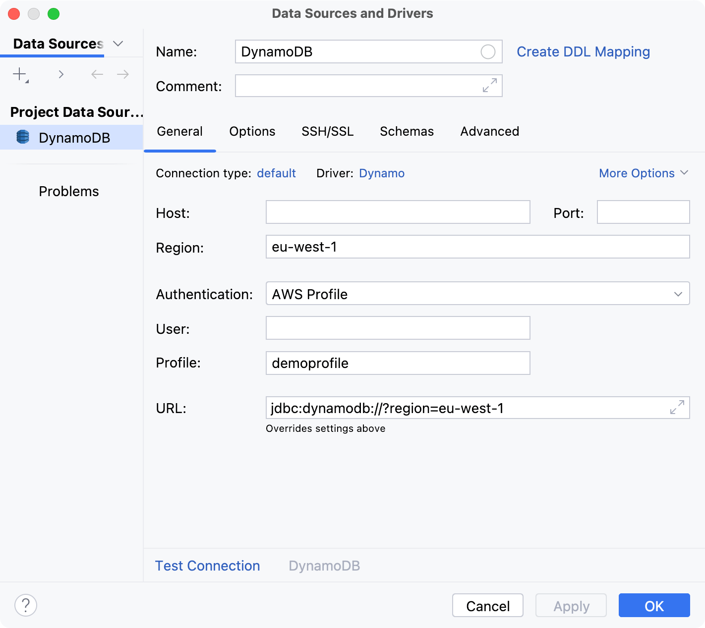 DynamoDB data source settings