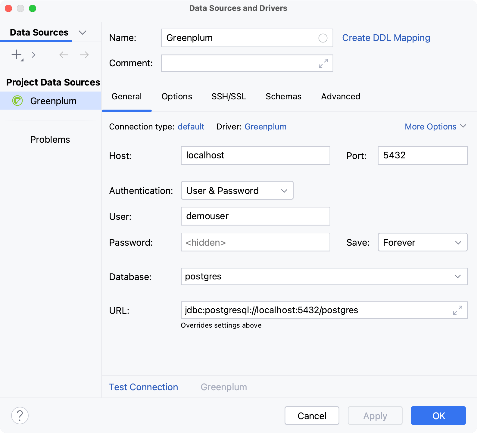 Database connection details