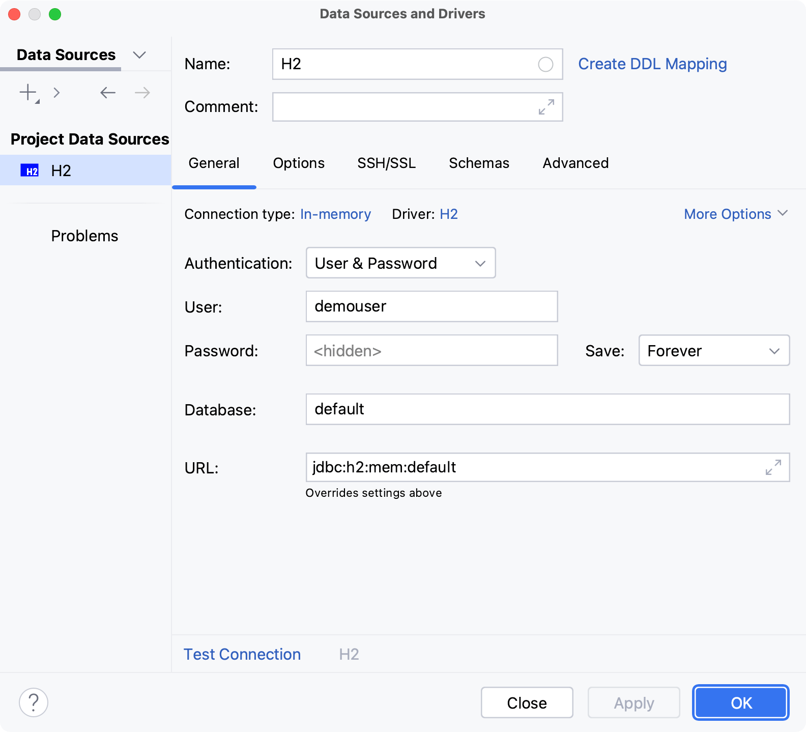 Database connection details