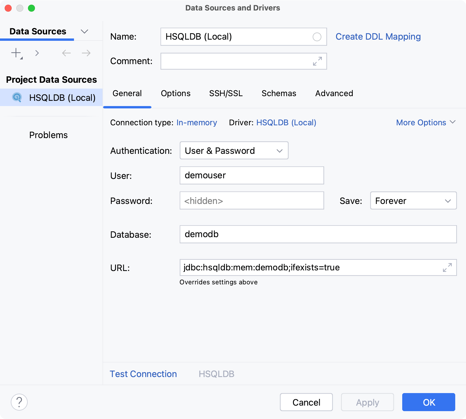 Database connection details