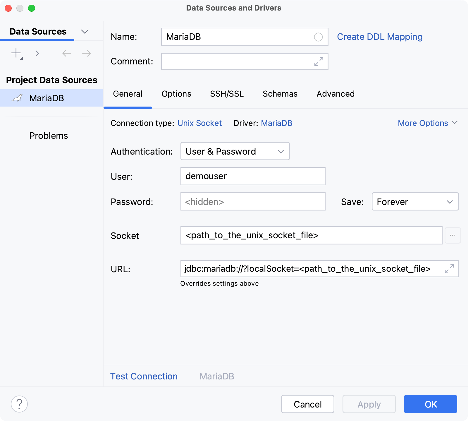 Database connection details