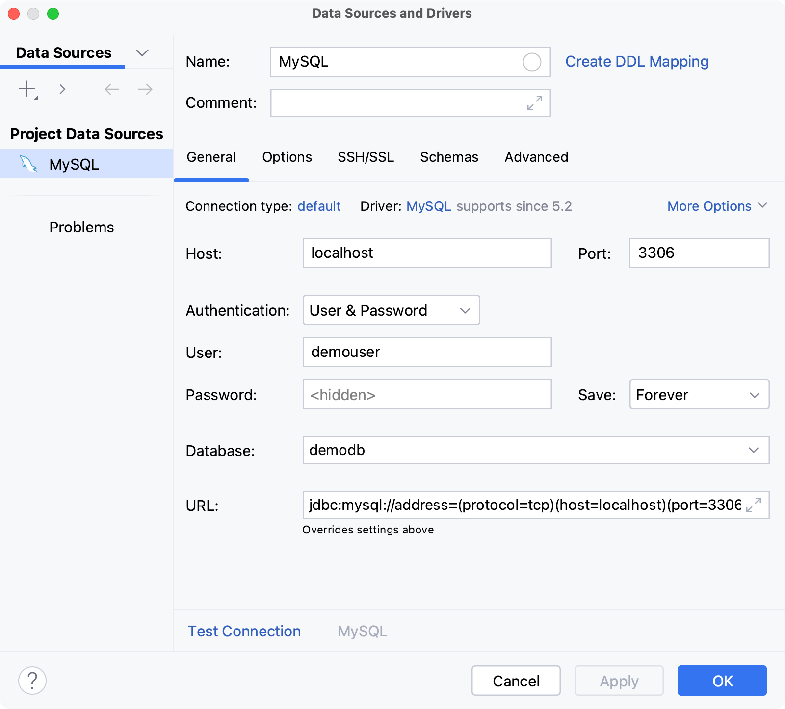 Database connection details