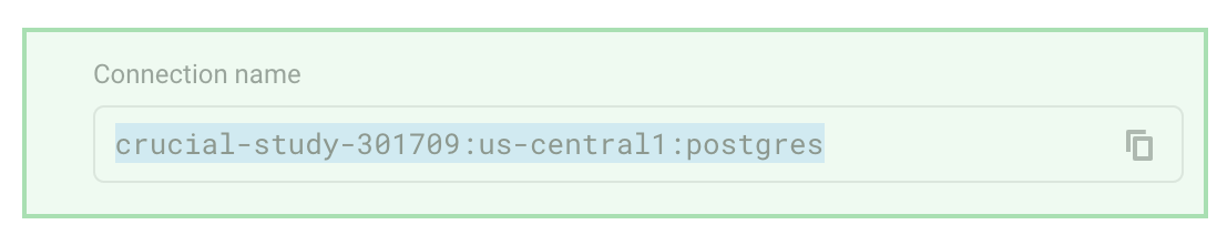The connection name of your instance on the Overview page