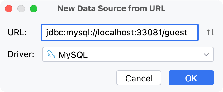 Create a data source from the JDBC URL