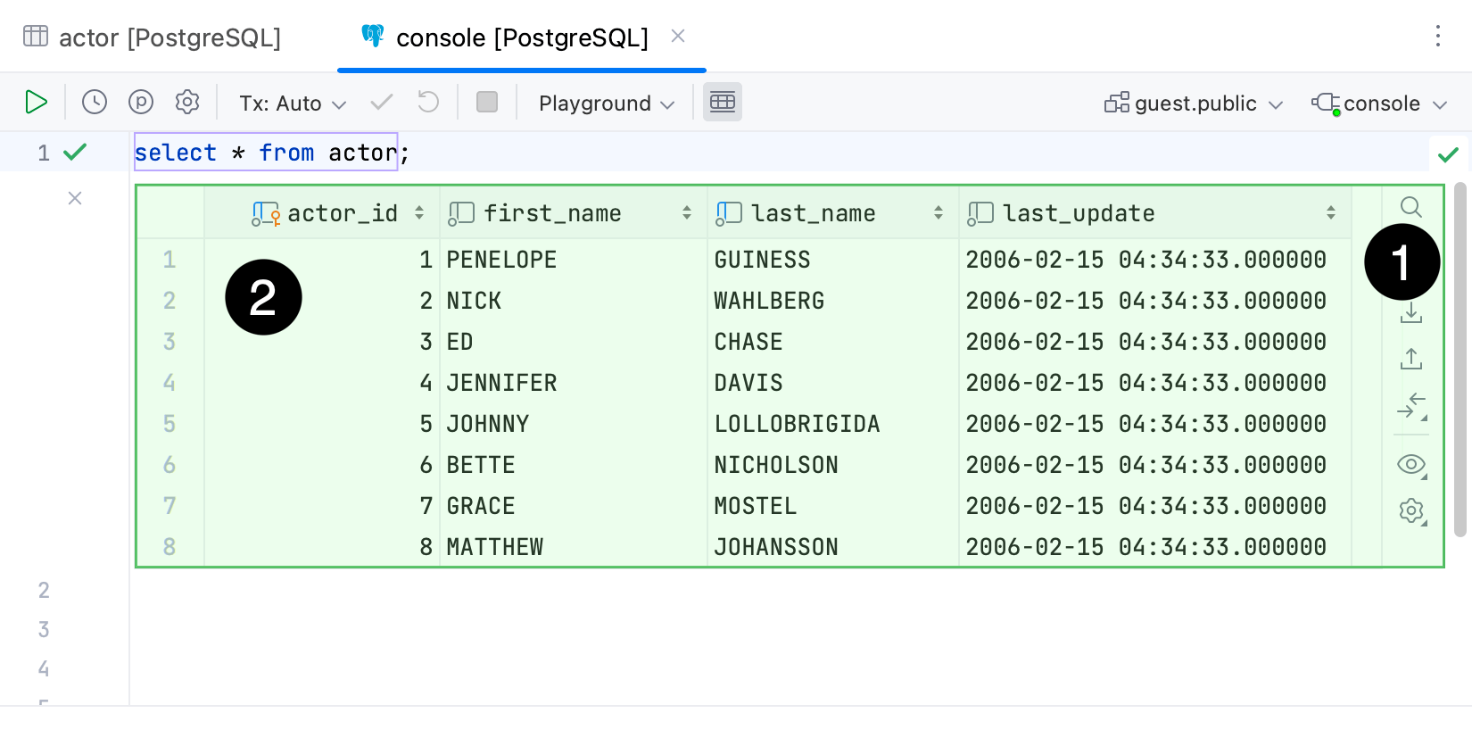 Data editor in the in-editor results