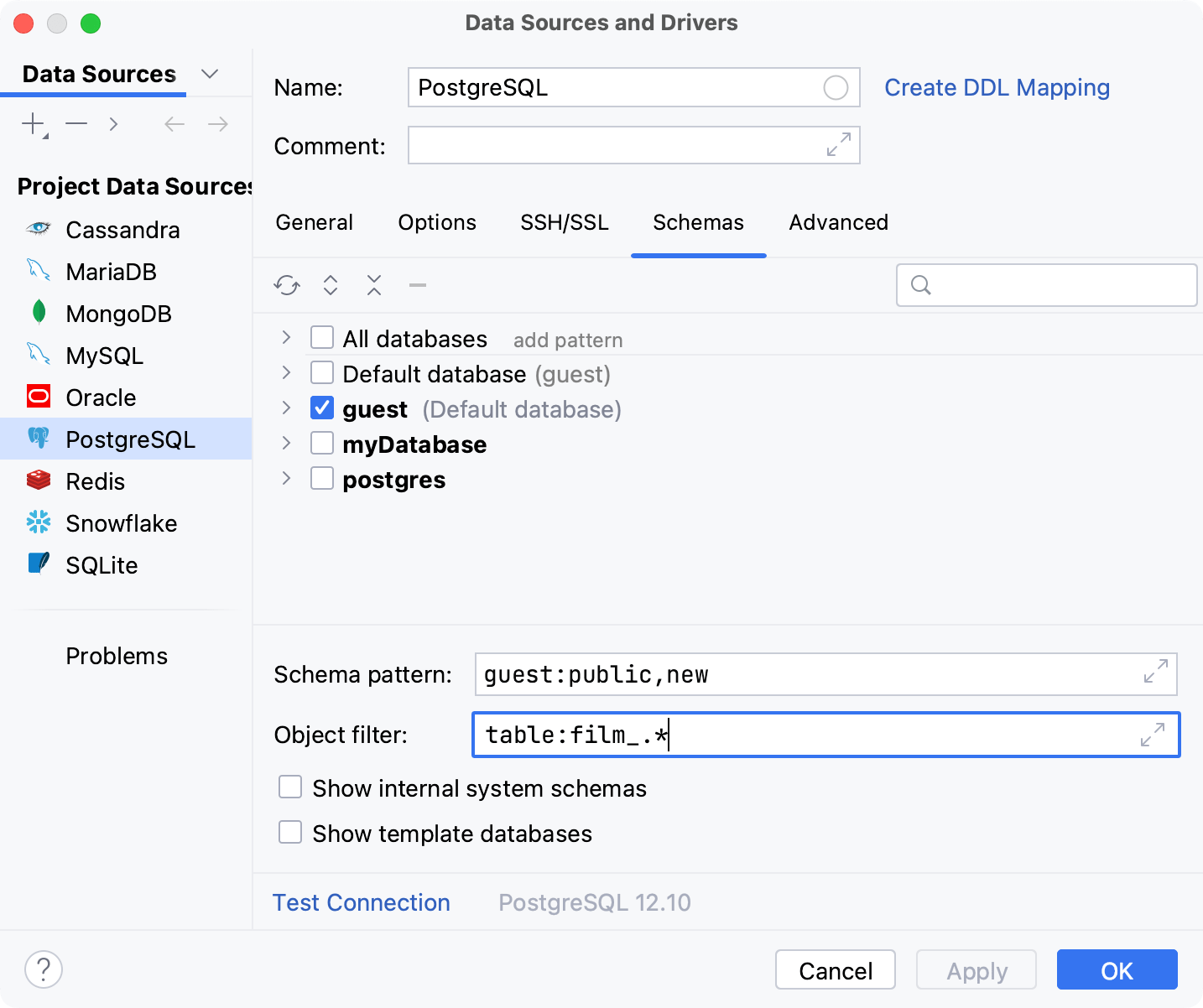 The Object Filter field in data source options