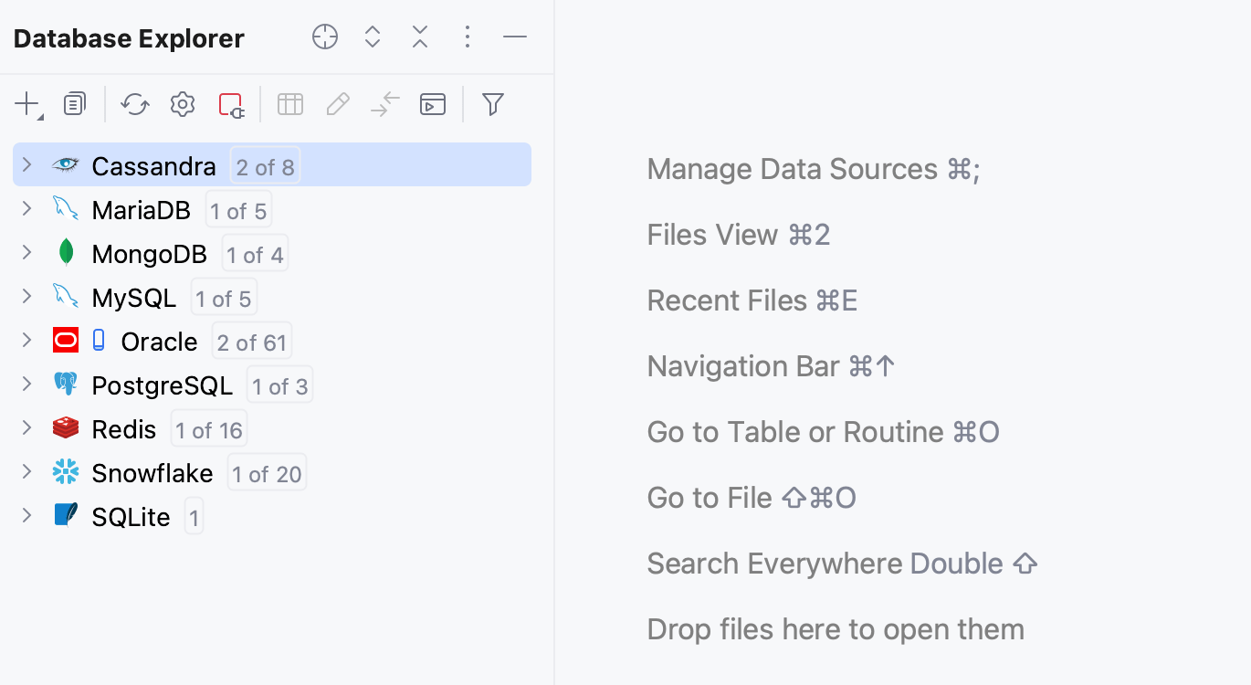 Data sources in the Database Explorer