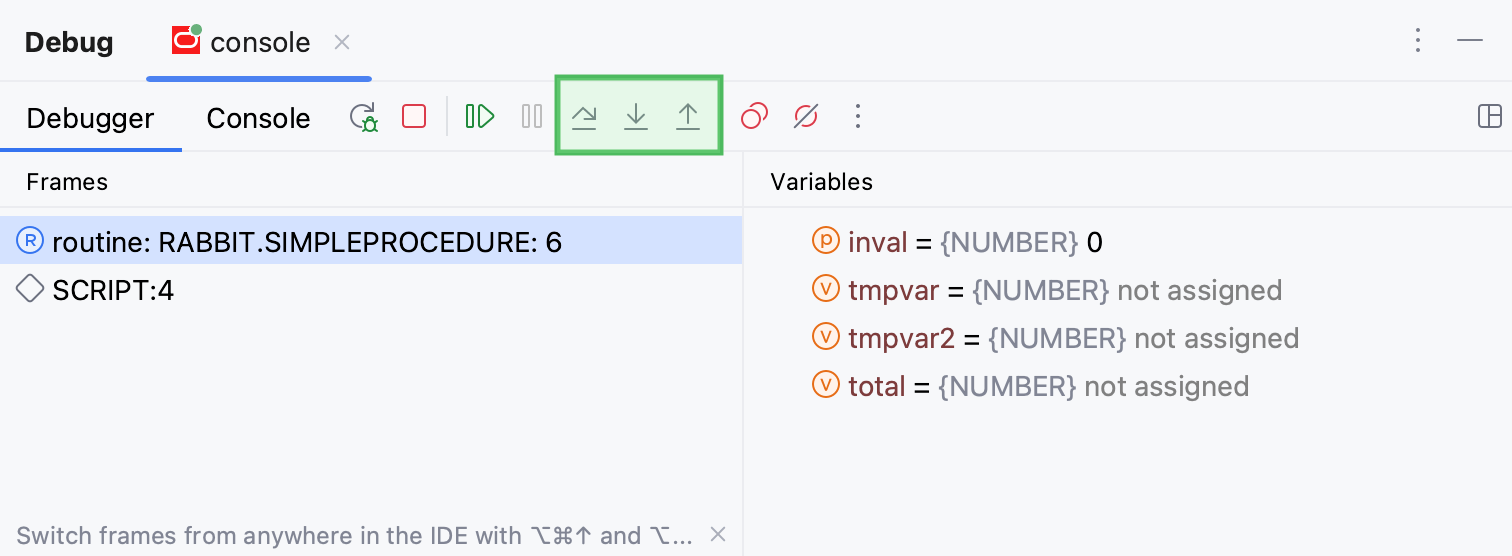 Stepping buttons in the Debug tool window