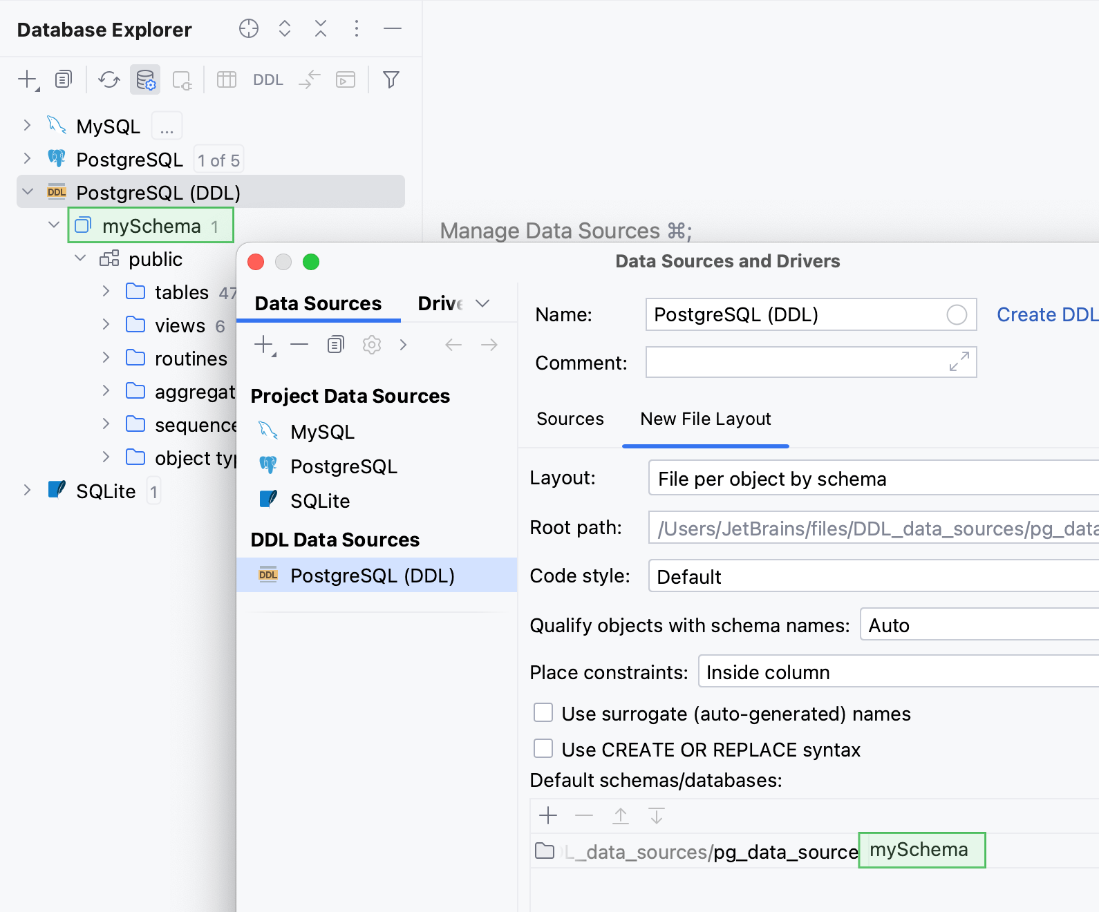 Default schemas/databases