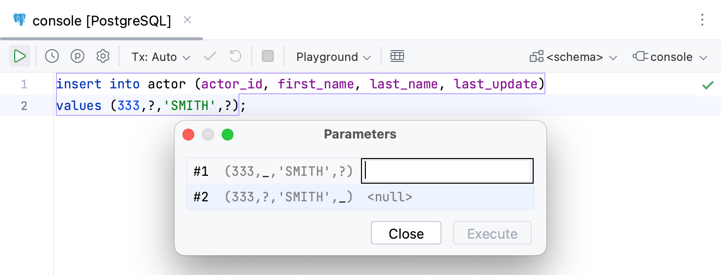 Execute a parametrized statement