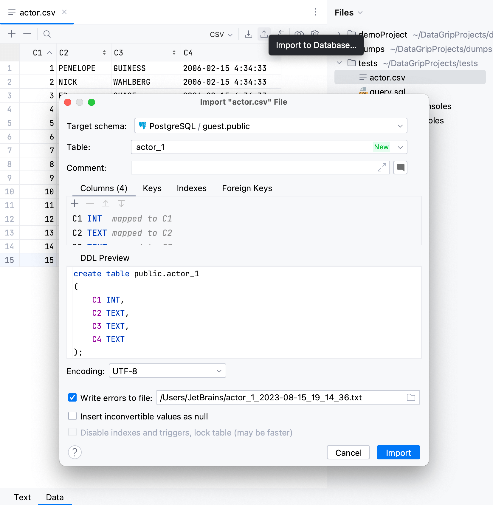 Import data to another database