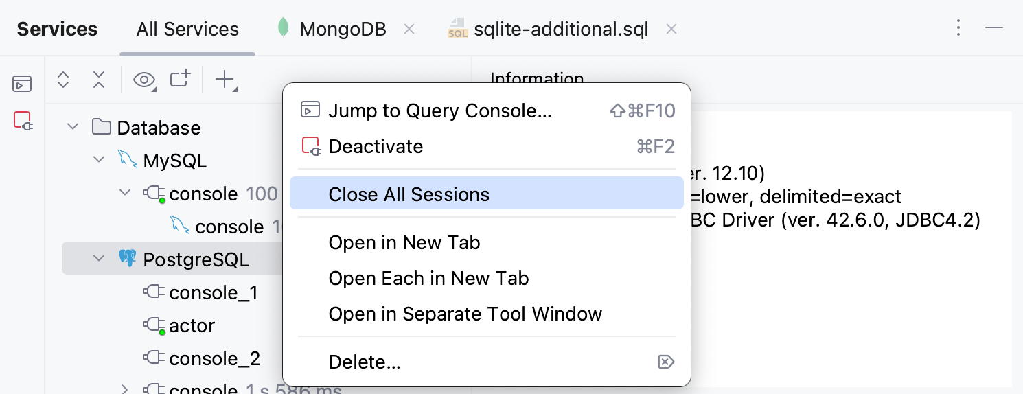 Close all connection sessions