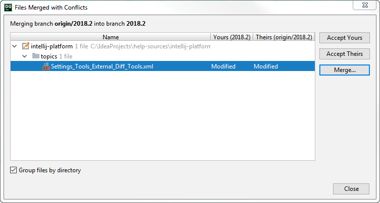 DataGrip: VCS operation conflicts dialog