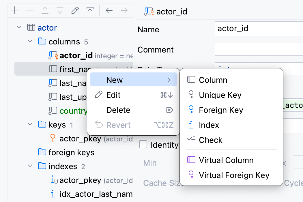 Manage objects in a Modify dialog using a context menu