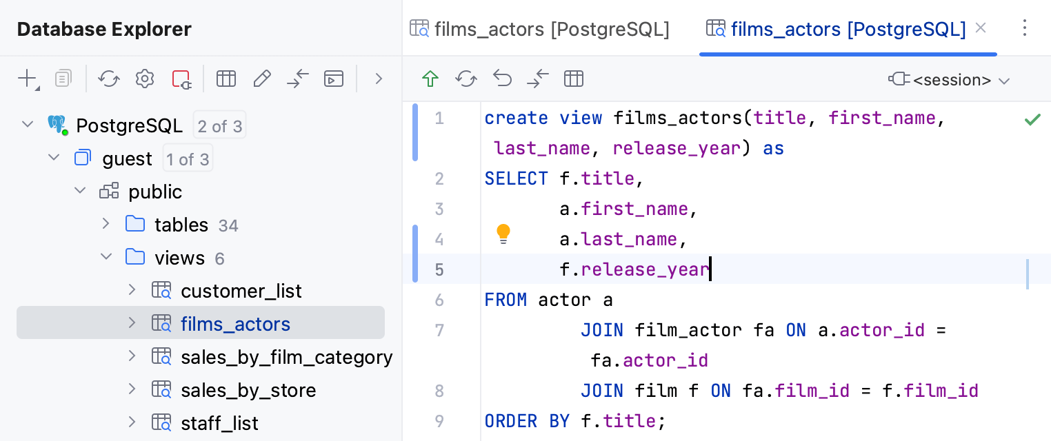 Modify a view using the DDL editor