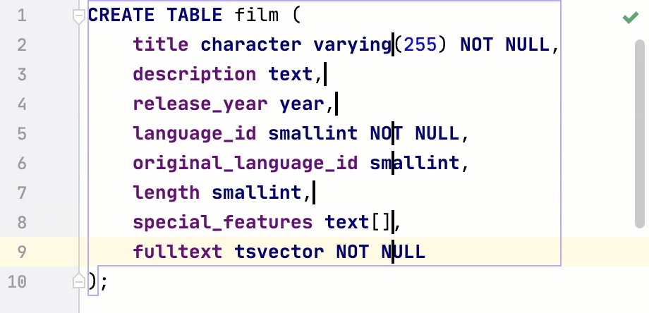 DataGrip: Multiple carets in the default selection mode