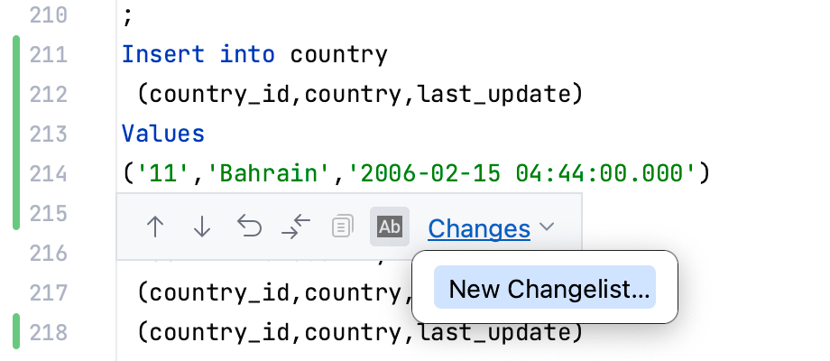 Partial commit changelists