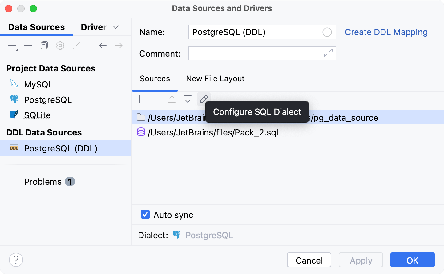 Set a dialect for SQL files in the DDL data source
