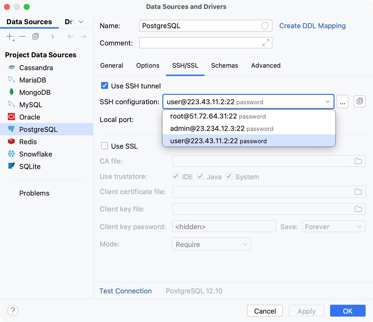 Sharing of SSH connection settings