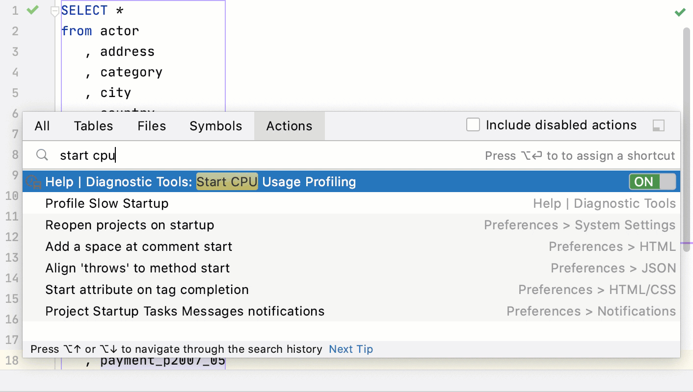 Start CPU usage profiling