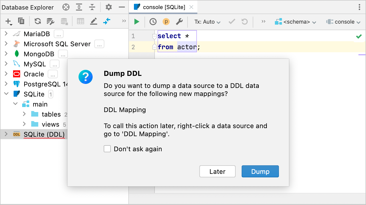 Suggest dumping DDL for new mappings