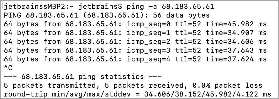 Test connection with the ping command