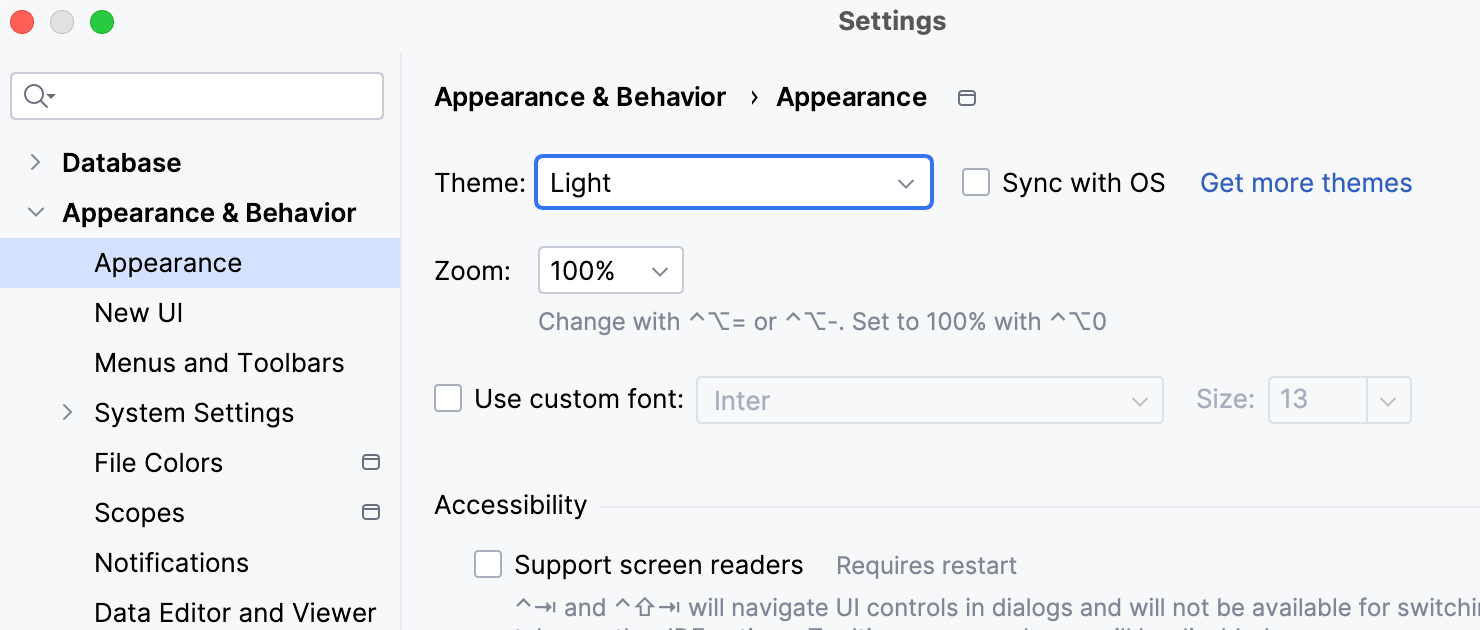 Settings | Appearance & Behavior | Appearance