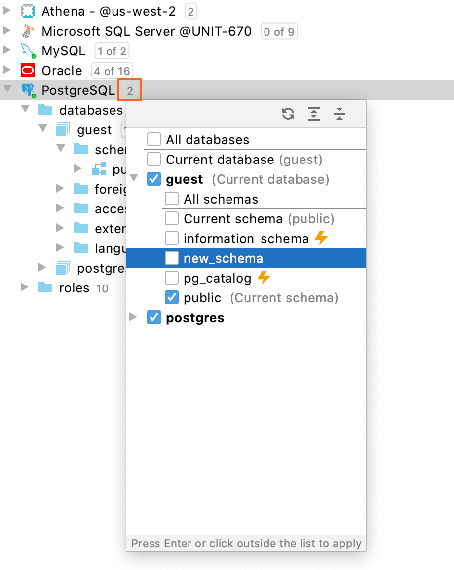 Track databases/schemas creation and deletion