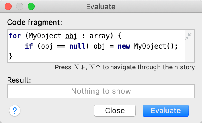 The expression is entered in the Code Fragment field