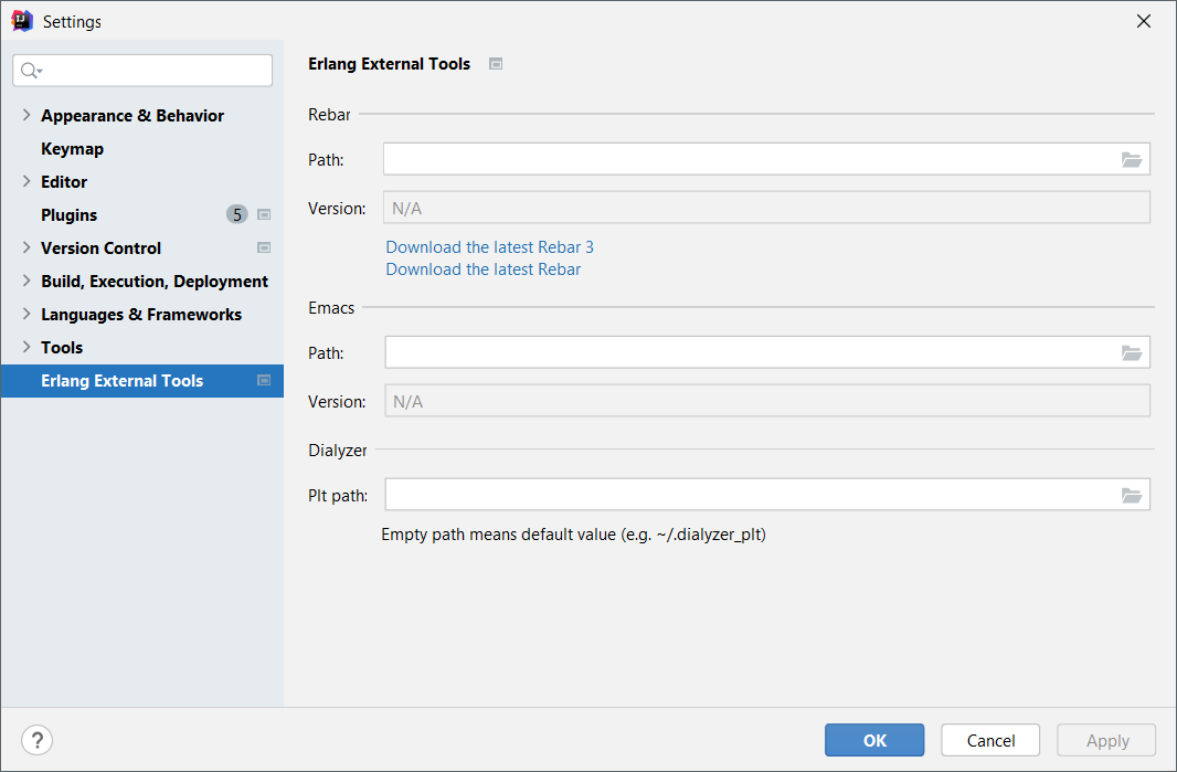 Settings for Erlang External Tools