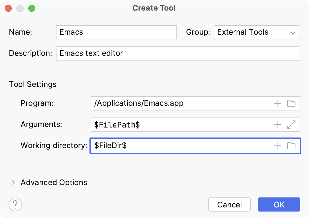 在 macOS 上添加 emacs 作为外部编辑器