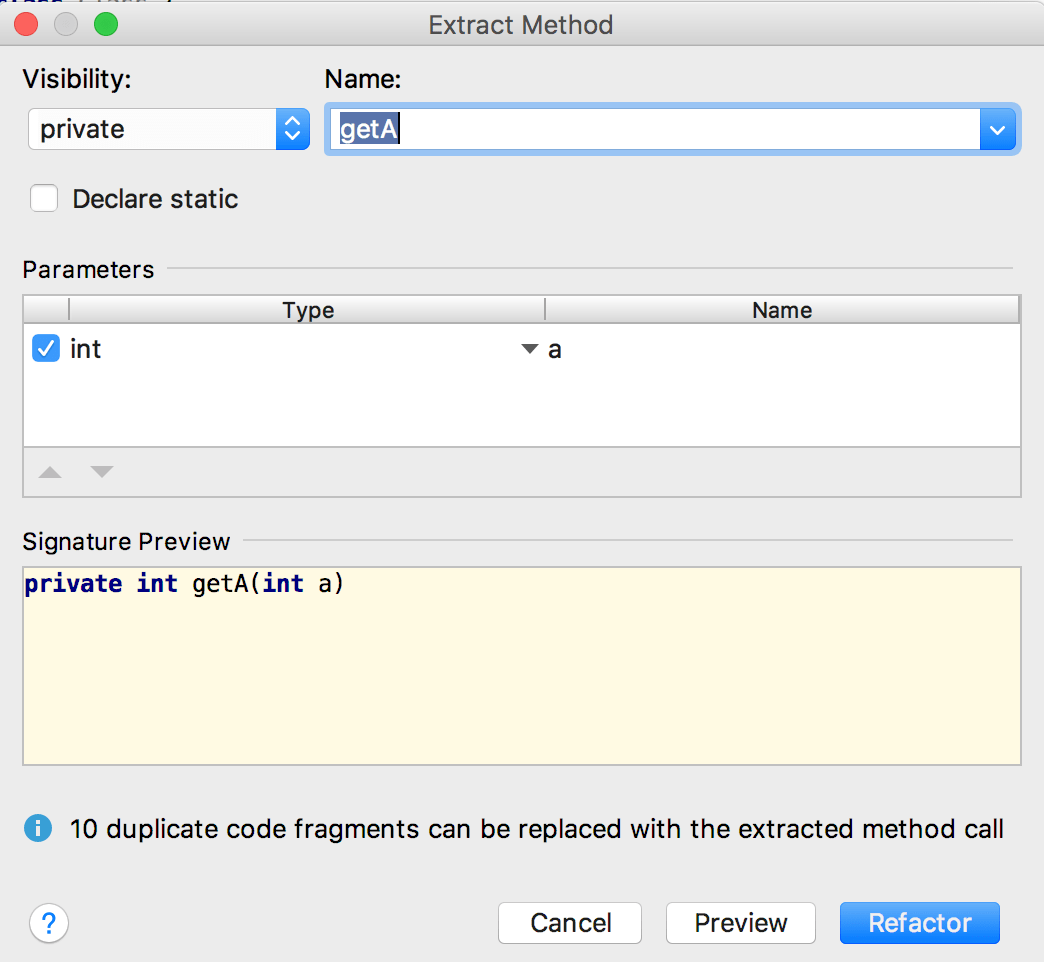 (Extract local variable);. Visualmethod. Private method