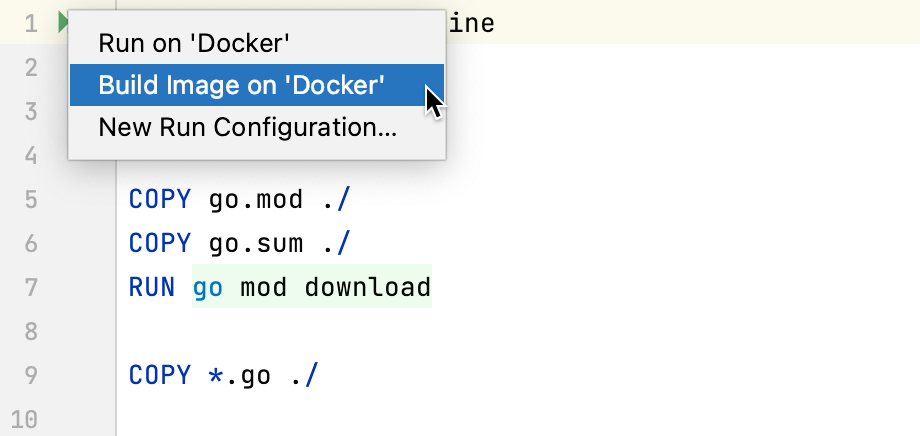 The Run on Docker popup