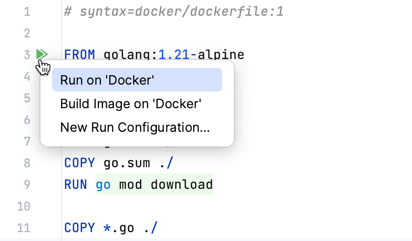 The Run on Docker popup