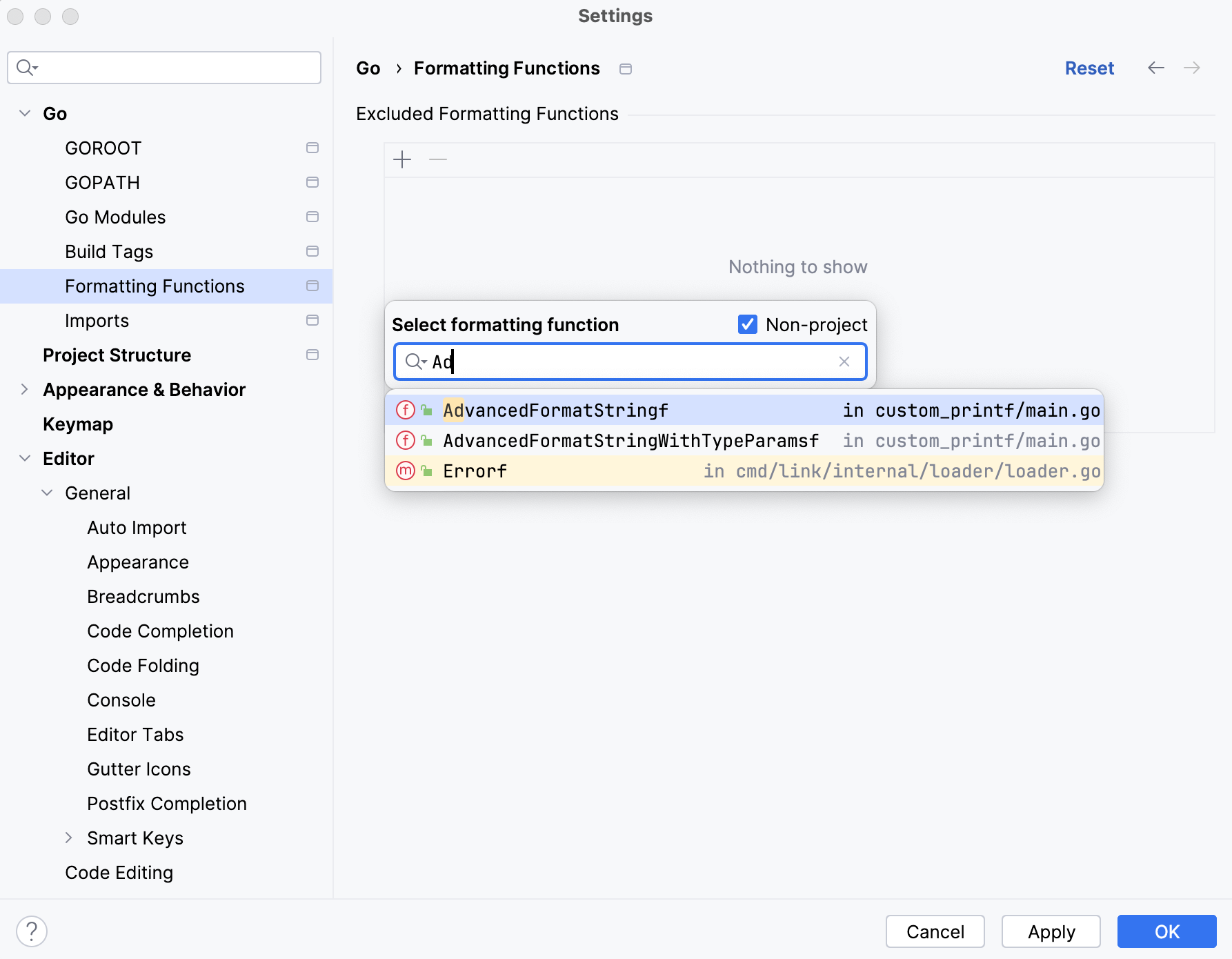 Adding formatting functions in settings