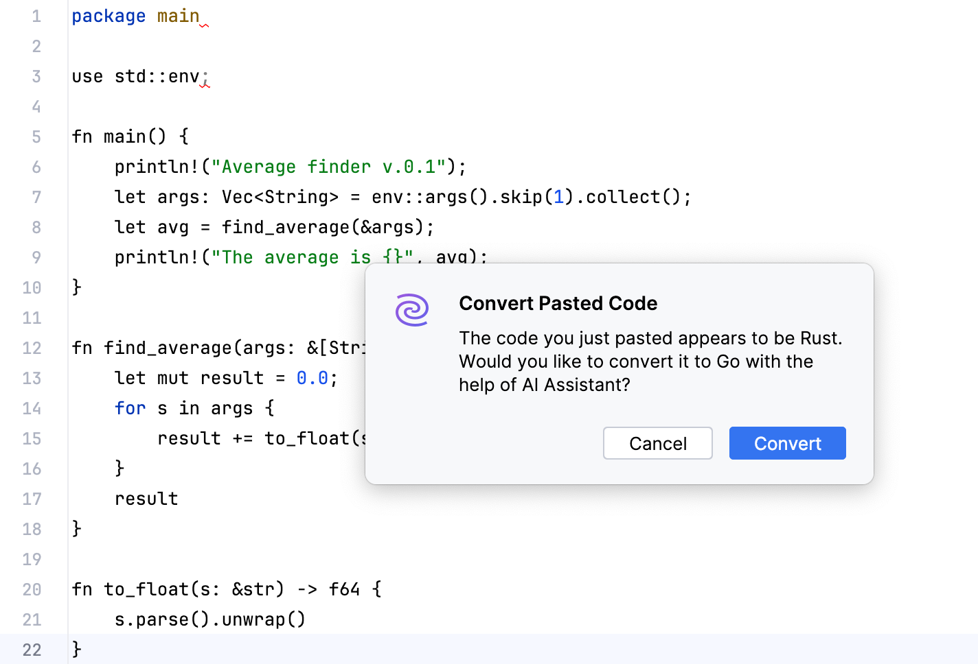 Convert Pasted Code dialog