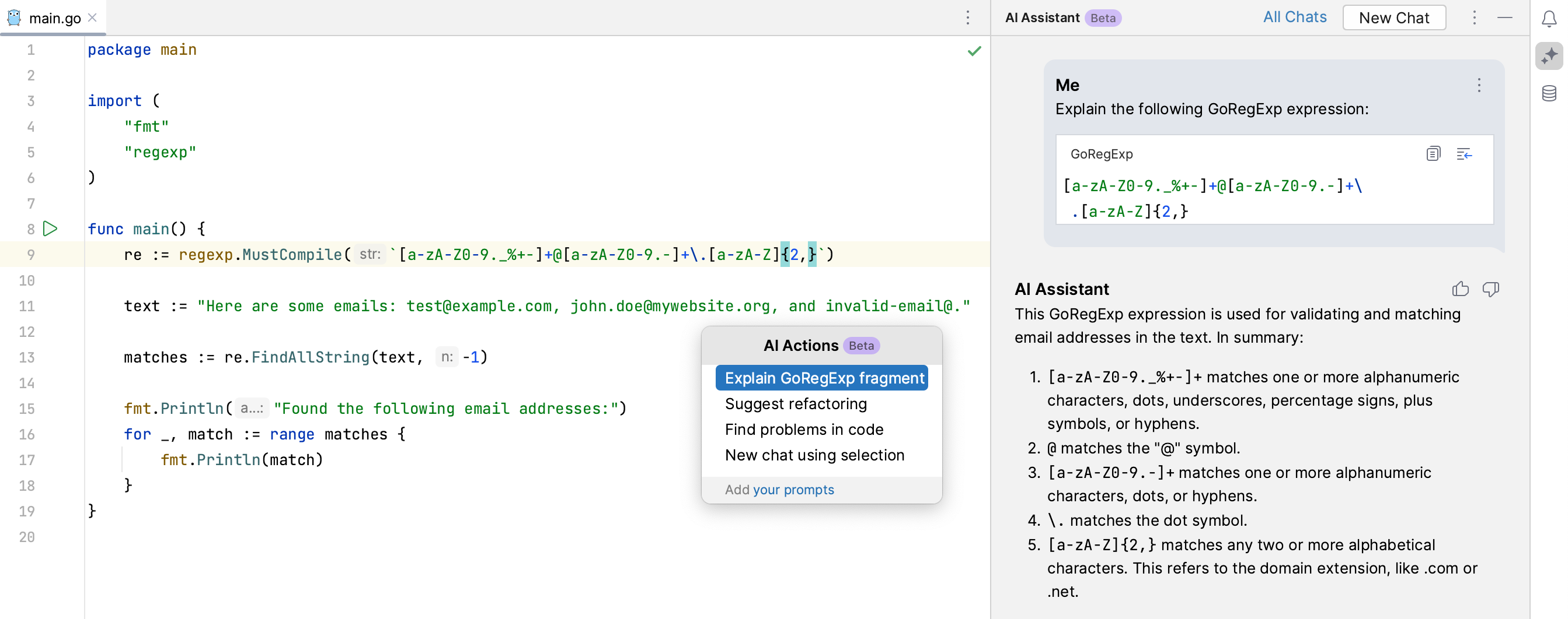 GoLand: Regex explained with follow up questions