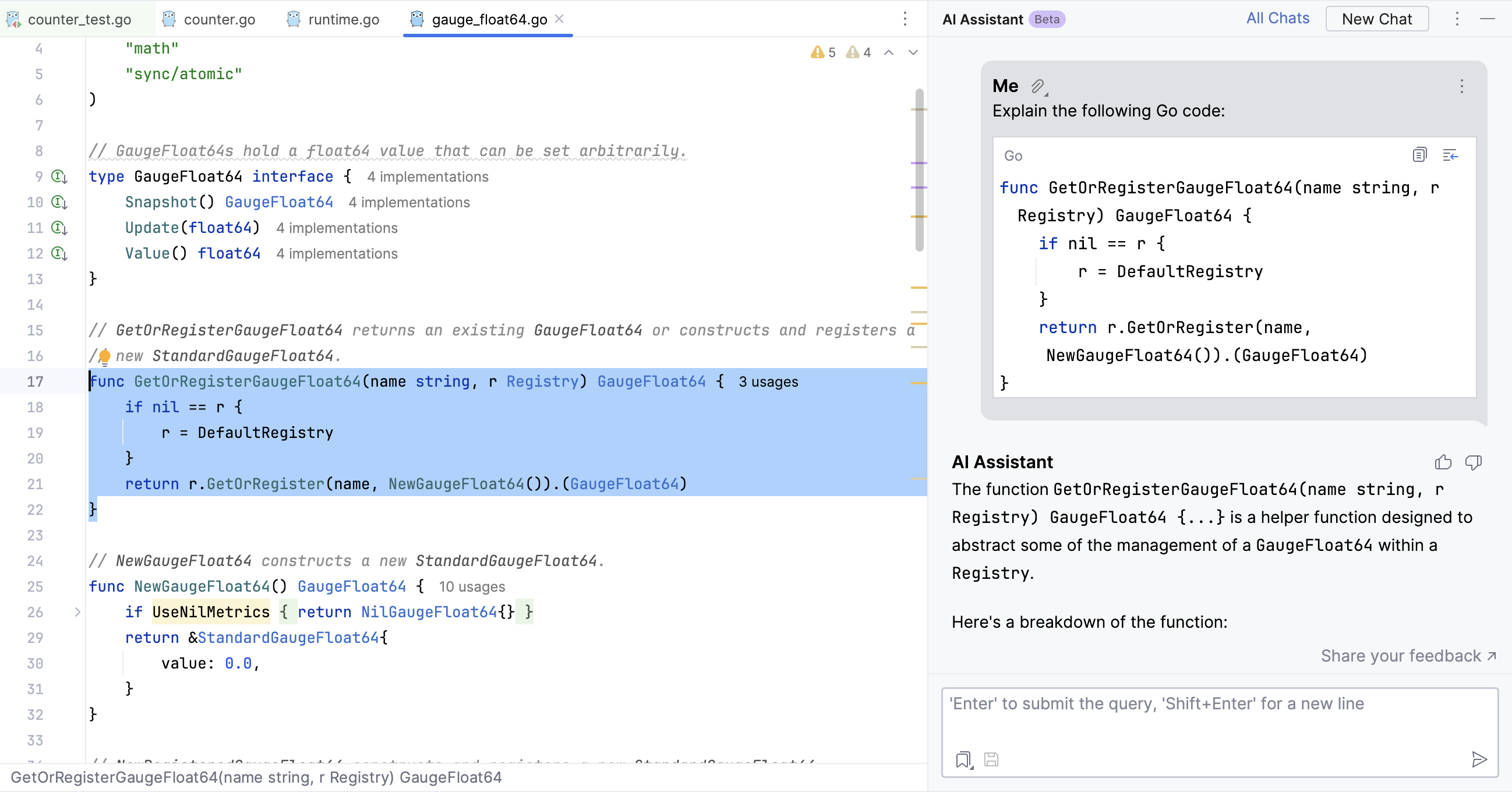 GoLand AI Assistant explains code
