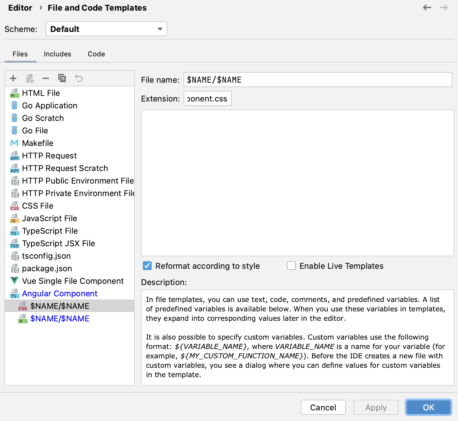 Create child template: component.html