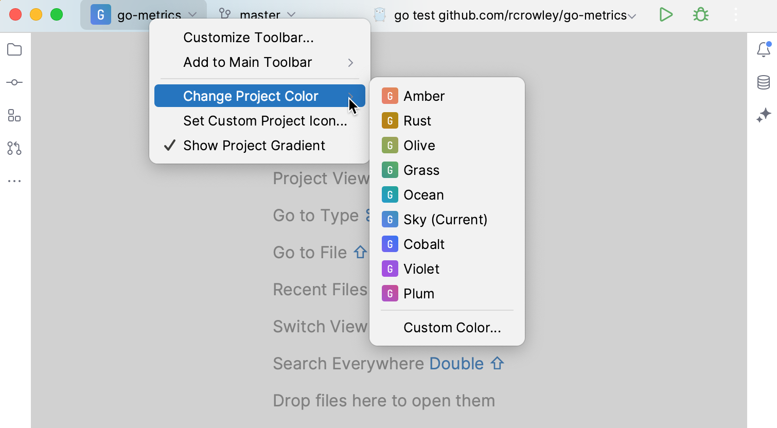 Configuring the main toolbar color