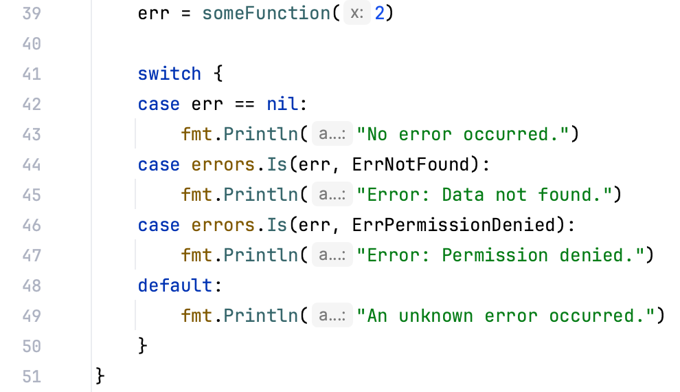 Code folding options: Single-line error handling case clauses