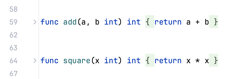 Code folding options: Single-line return functions