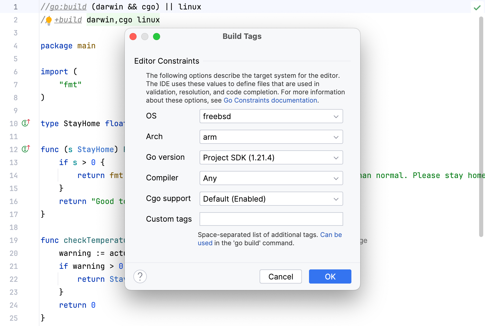 Configure build constraints for your project