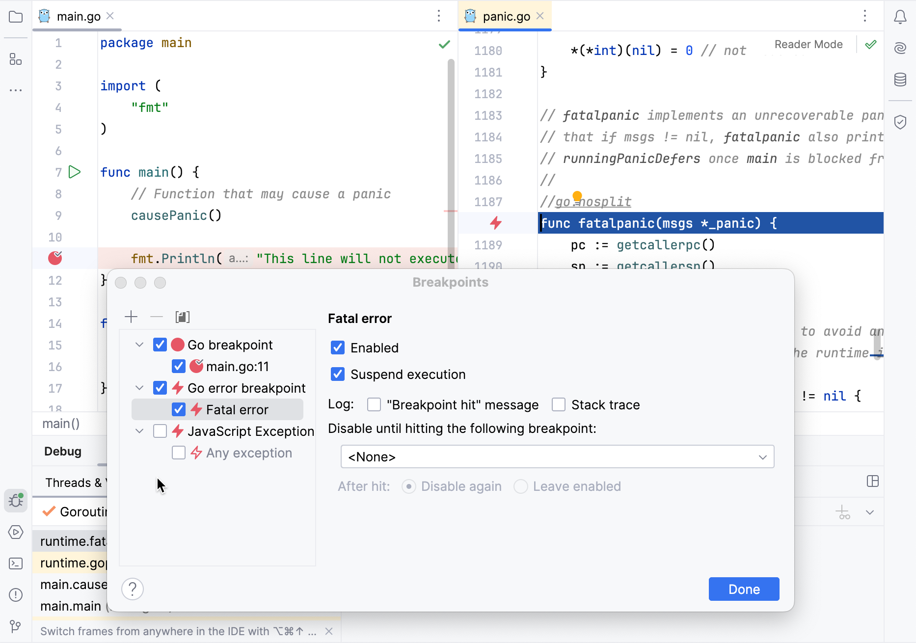 Create an exception breakpoint