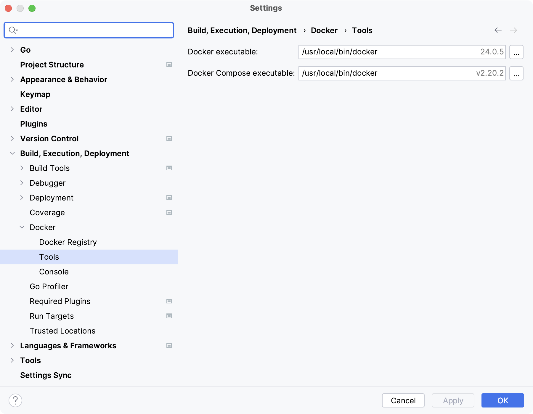 Docker Registry settings