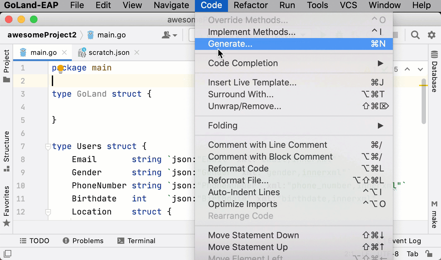 Generate fields for an empty struct