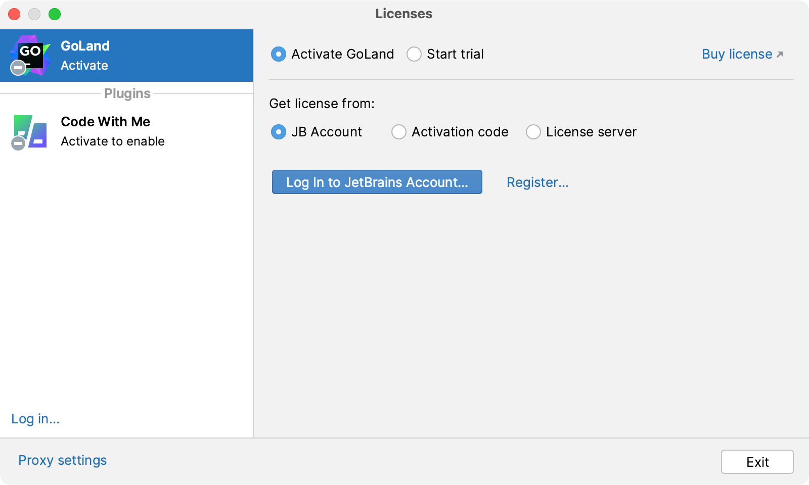 The License Activation dialog