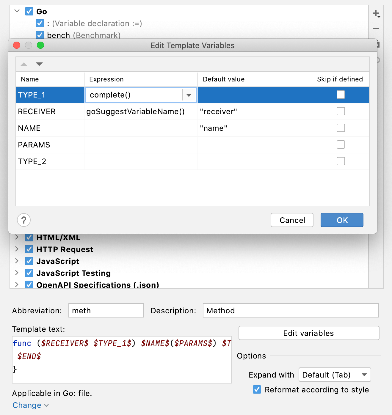 Live template variables