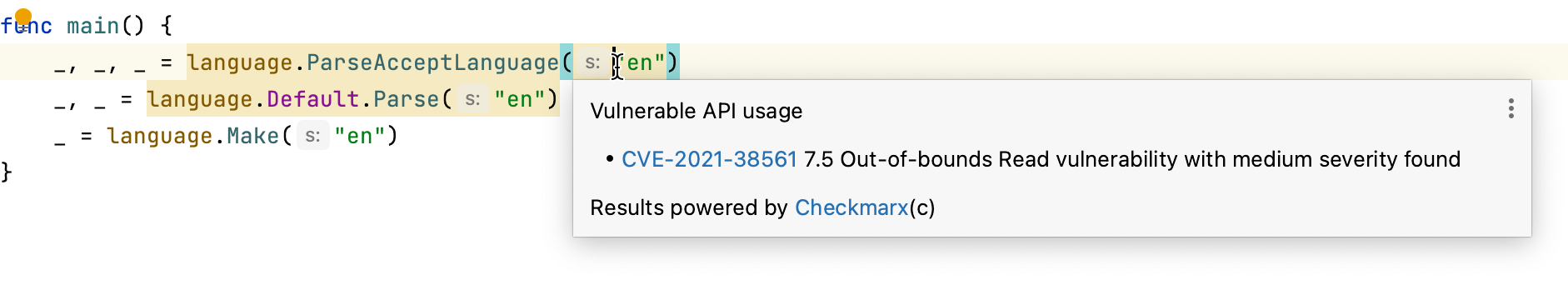 Method calls from packages with known vulnerabilities