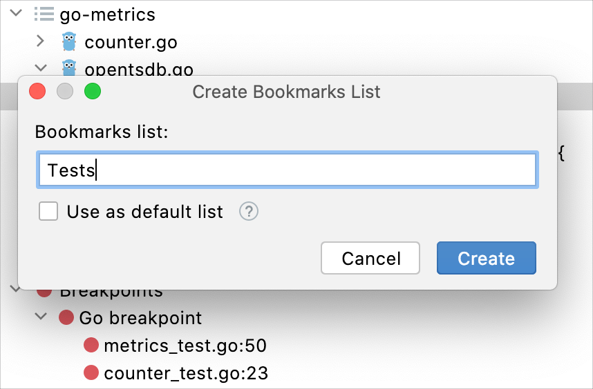 Creating new bookmark list